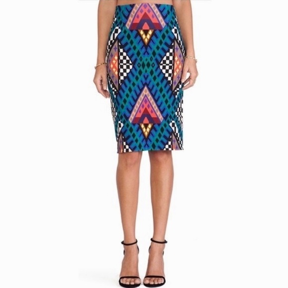 MARA HOFFMAN Colorful Geometric Tribal Jersey Knit Pencil Skirt Vacation X-Small - Picture 1 of 16